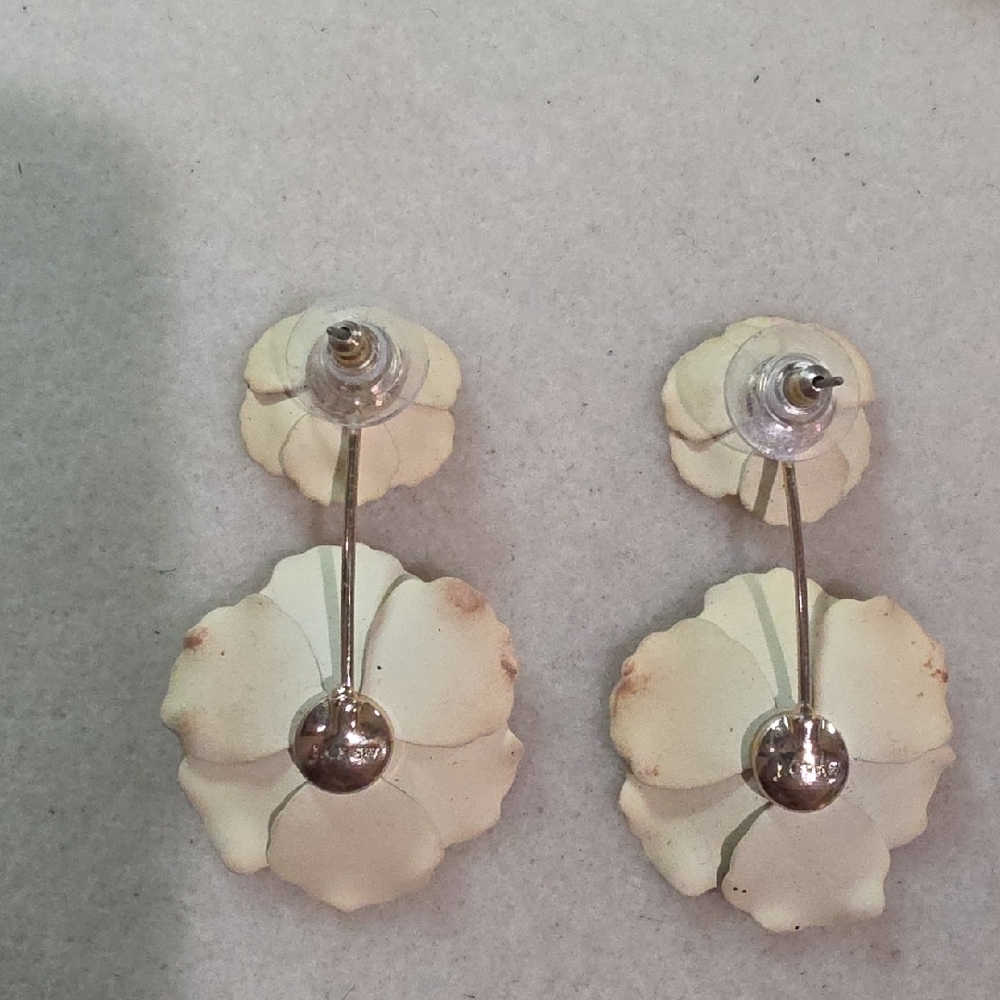 Gold Floral Drop Earrings - Double Flower Design - Picture 2 of 4